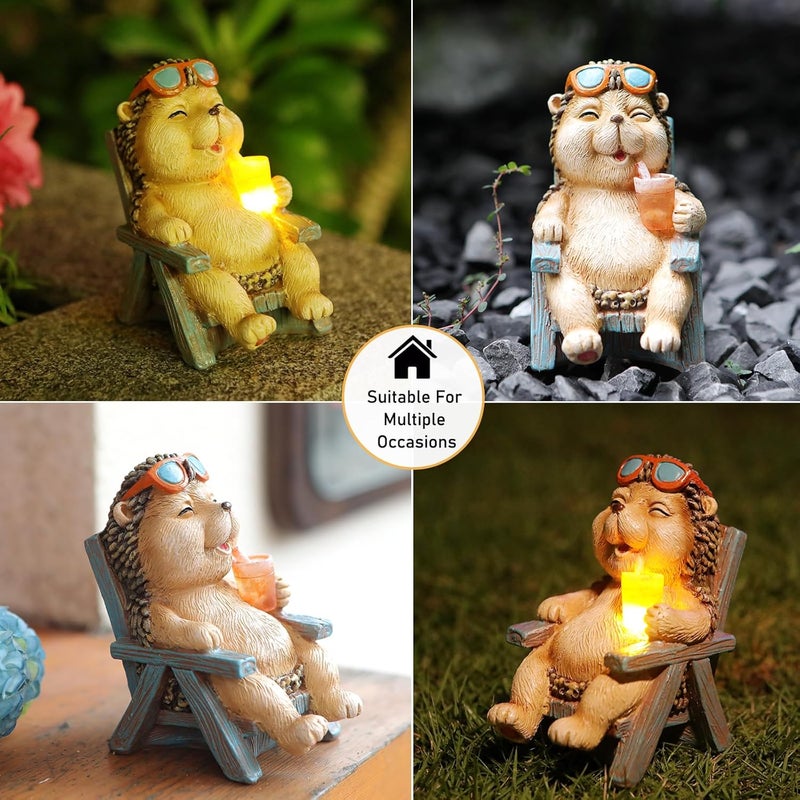 FOXMIS Hedgehog Statue Outdoor Solar Garden Decor for Outside Lawn Yard Patio, Home Office Valentine's Day Decorations Indoor Lights, Ideal Ornaments Birthday Gifts for Mom Women Grandma - Image 5